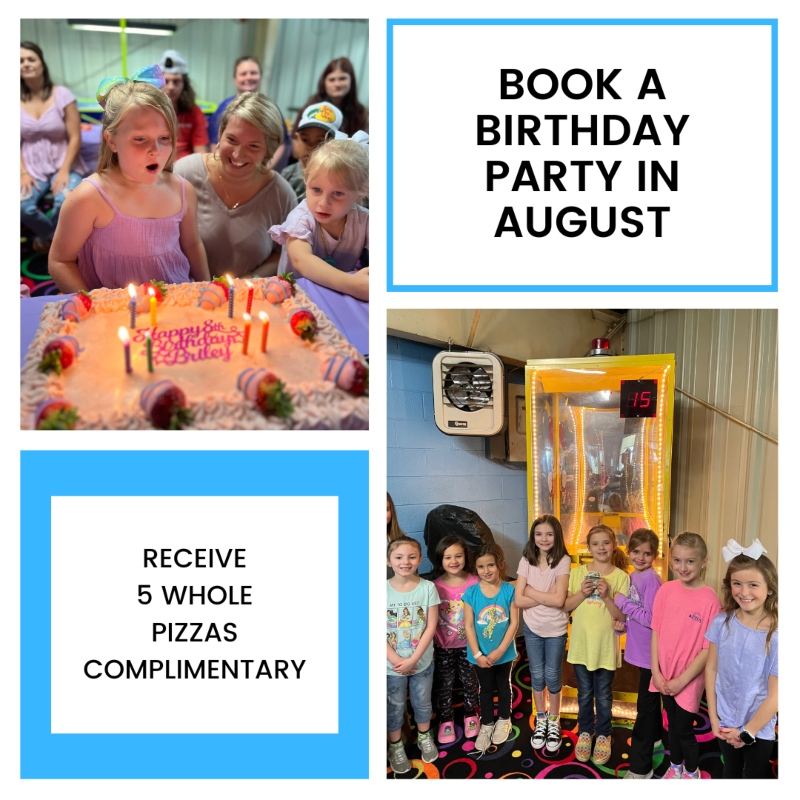 Book a Birthday party in August at Sky-Vue Skateland - Receive 5 whole pizzas complimentary