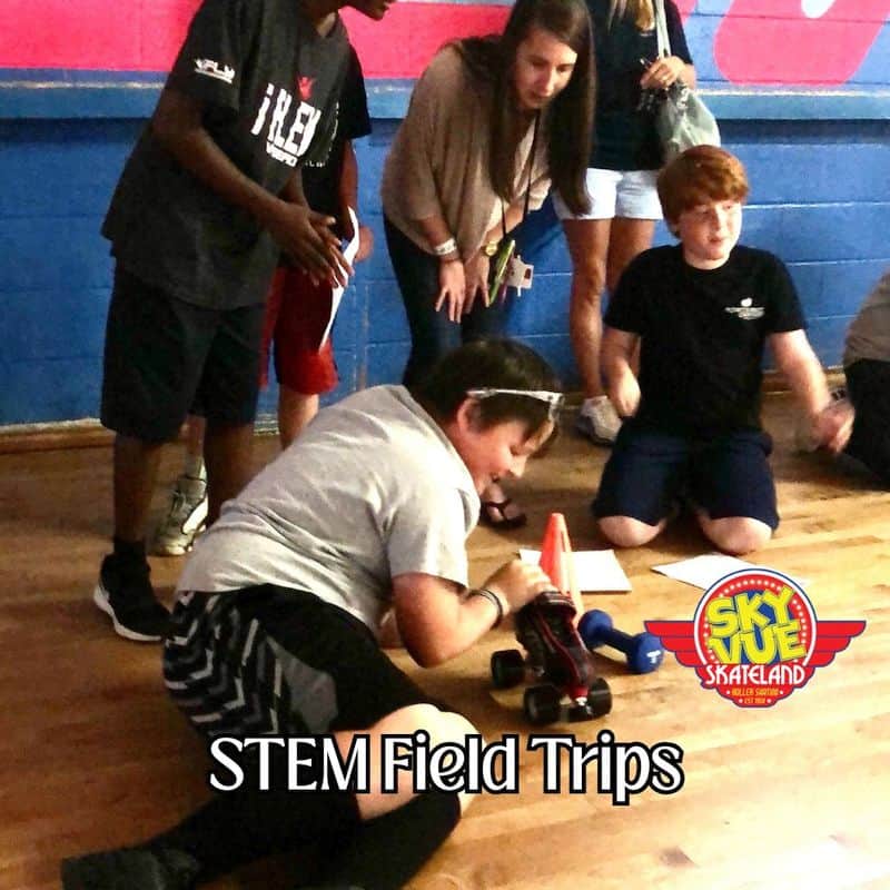 Students attending a STEM field trip at Sky-Vue Skateland